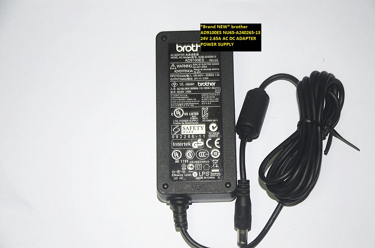 *Brand NEW* AC100-240V 50/60Hz brother AD9100ES NU65-A240265-13 24V 2.65A AC DC ADAPTER POWER SUPPLY - Click Image to Close
